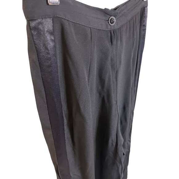 Vintage 90s Aziz Collection Black Pleated Tuxedo Satin Trim Pants Sz 6 - Picture 5 of 11